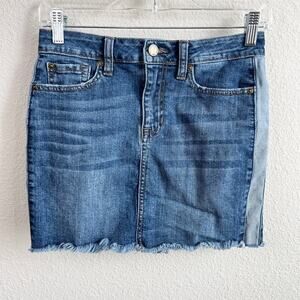JBD Just Black Denim Mini Skirt Women's XS Side Stripe Pencil Fray Hem Stretch